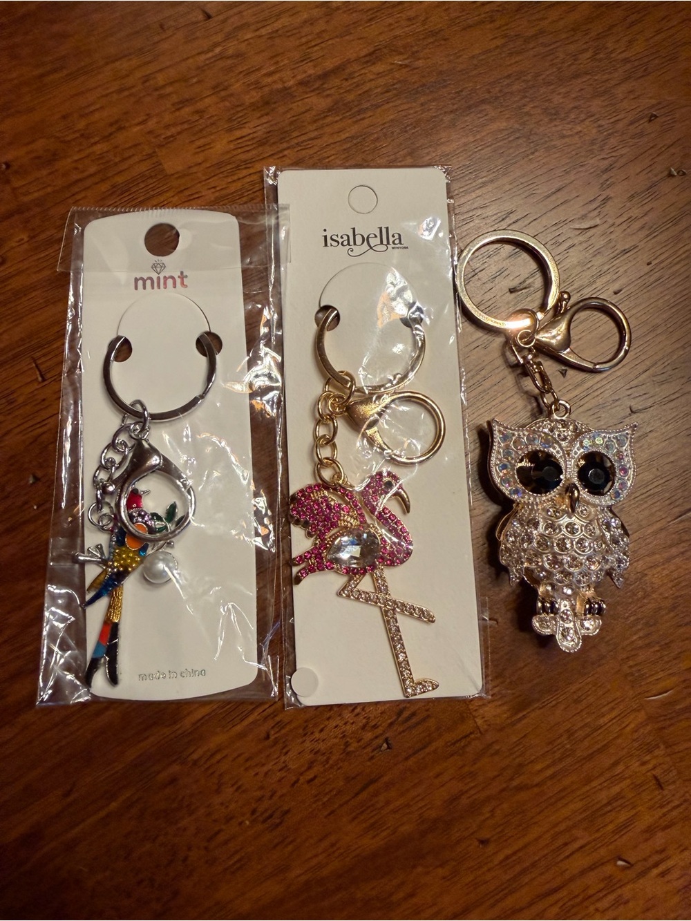 Birds Pink Rhinestone Flamingo Keychain Key Tags Bag Charms Bundle- 3 pieces